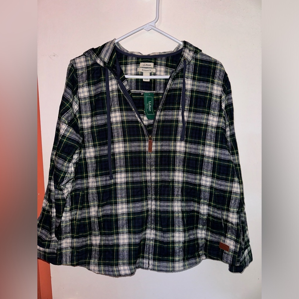 L.L Bean Women's Scotch Plaid Flannel Shirt, Relaxed Zip Hoodie